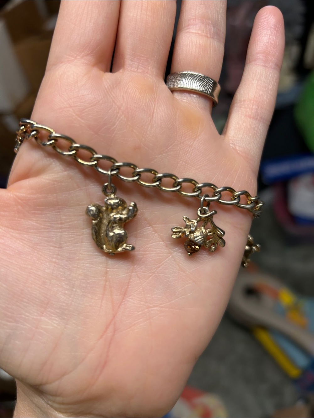 Gold-tone Small squirrel and acorn vintage BoHo Charm Bracelet - Gold Color